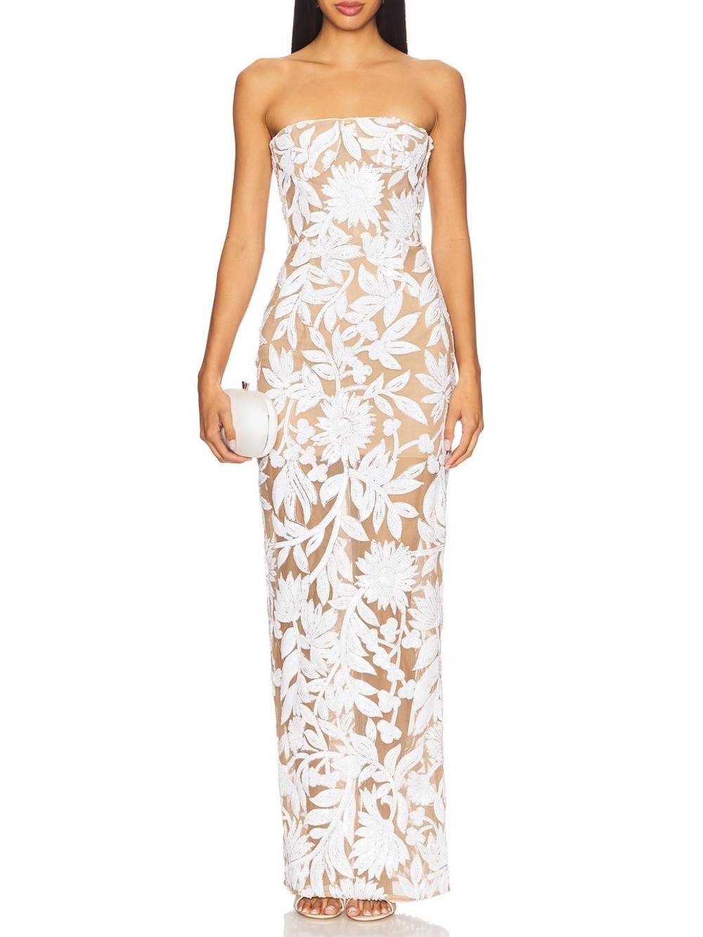 Bronx and Banco Strapless White Floral Lace Gown - Picture 2 of 6